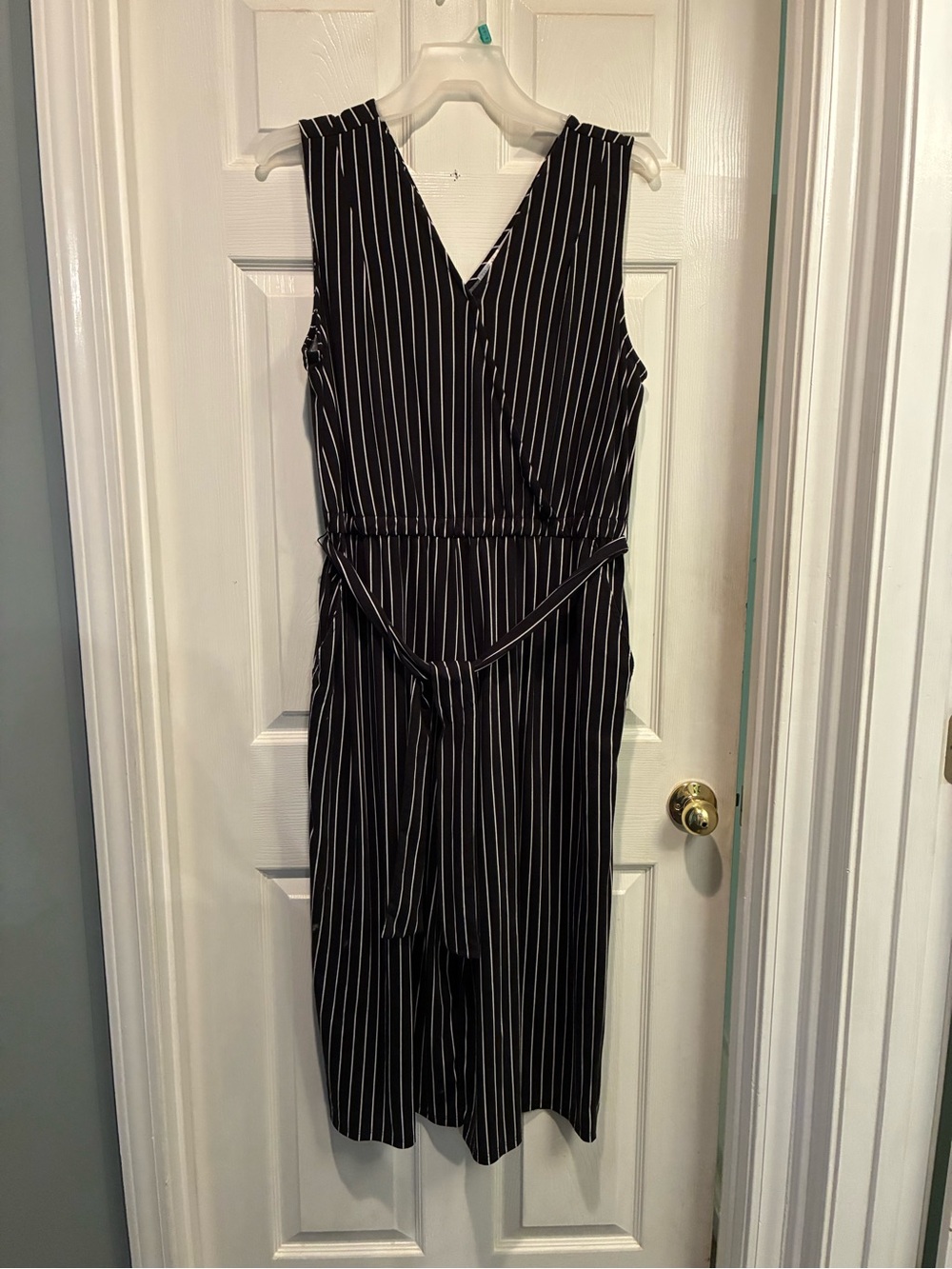 Time and Tru Black and White Striped Sleeveless Jumpsuit